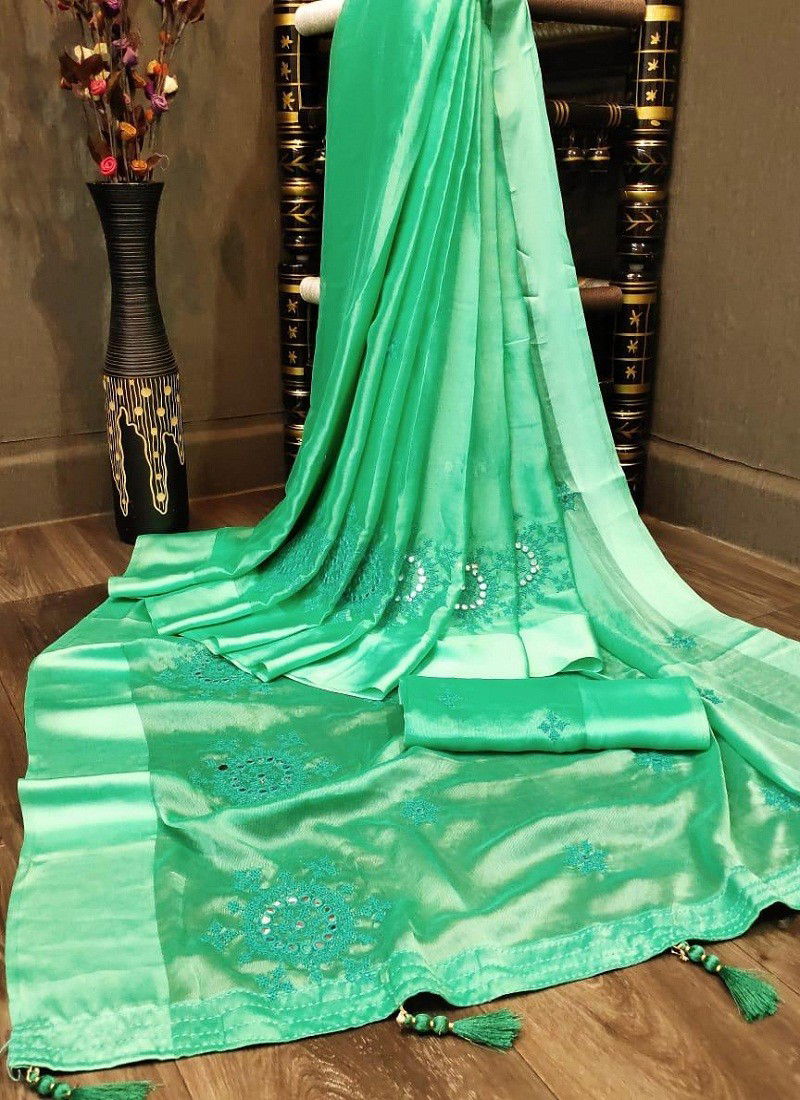 Divya Fashion 4028 Latest Designer satin Silk Festival Wear With Fancy Embroidery Mirror Work Saree Collection 